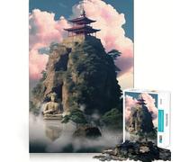 Jigsaw for Adults 1000 Pieces Buddha Temple Mountain Exact Edge Art Brain Boosting Play Quiet Play Game Birthday Art Play (50x75cm)