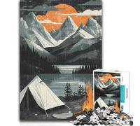 Jigsaw for Adults 1000 Pieces Campsite Sunset Mountain Educational Games Difficult Challenge Secret Santa Gifts (size 38x52cm)