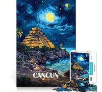 Jigsaw for Adults 1000 Pieces Cancun Mexico Night Landscape Illustration Exact Edge Art Brain Boosting Play Quiet Play Game Birthday Art Play (50x75cm)