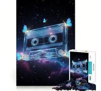Jigsaw for Adults 1000 Pieces Cassette Tape with Butterflies in Space Exact Edge Art Brain Boosting Play Quiet Play Game Birthday Art Play (50x75cm)