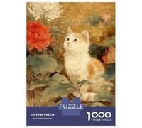 Jigsaw for Adults 1000 Pieces Cat Among Flowers Vintage Painting Jigsaw for Adults Brain Teaser Game Staycation Kill Time Fun Activities at Home 70x50cm/1000pcs