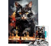 Jigsaw for Adults 1000 Pieces Cat Chess Master Painting Help The Brain Exercise Presents for Women Anti-Stress Toys for 14+ Puzzle Game Offered (38x26cm)