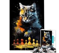 Jigsaw for Adults 1000 Pieces Cat Chess Painting for Educational Game Challenge Toy Relax Games Family Activities Gifts Birthday (Size 38x52cm)