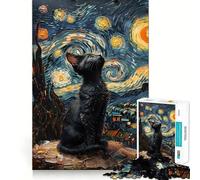 Jigsaw for Adults 1000 Pieces Cat In The Starry Night Exact Edge Art Brain Boosting Play Quiet Play Game Birthday Art Play (50x75cm)
