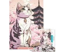 Jigsaw for Adults 1000 Pieces Cat Japan Cherry Blossoms Help The Brain Exercise Presents for Women Anti-Stress Toys for 14+ Puzzle Game Offered (50x75cm)