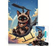 Jigsaw for Adults 1000 Pieces Cat Pilot in Helicopter Fine Edge Craft Problem Solve Toy Relax Game Play Birthday Art Play (50x75cm)