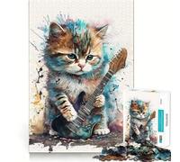 Jigsaw for Adults 1000 Pieces Cat Playing Guitar Perfect Cut Fun Smart Challenge Fun Peaceful Play Fun Xmas Art Gift (50x75cm)