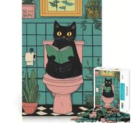 Jigsaw for Adults 1000 Pieces Cat Reading on Toilet Illustration Flawless Fit Art Logic Fun Toy Rest Time Play Birthday Hobby Gift (38x52cm)
