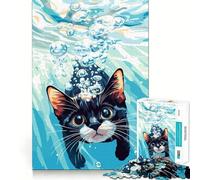Jigsaw for Adults 1000 Pieces Cat Underwater with Bubbles Illustration Flawless Fit Art Logic Fun Toy Rest Time Play Birthday Hobby Gift (38x26cm)