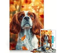 Jigsaw for Adults 1000 Pieces Cavalier King Charles Spaniel in Autumn Flawless Fit Art Logic Fun Toy Rest Time Play Birthday Hobby Gift (38x52cm)