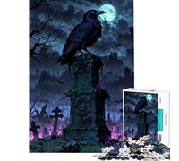 Jigsaw for Adults 1000 Pieces Cemetery Watcher︰ Raven on Tombstone Help The Brain Exercise Presents for Women Anti-Stress Toys for 14+ Puzzle Game Offered (38x52cm)