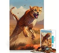 Jigsaw for Adults 1000 Pieces Cheetah on The Run Flawless Fit Art Logic Fun Toy Rest Time Play Birthday Hobby Gift (38x52cm)