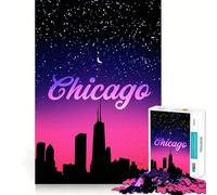 Jigsaw for Adults 1000 Pieces Chicago Pink Night Flawless Fit Art Logic Fun Toy Rest Time Play Birthday Hobby Gift (50x75cm)