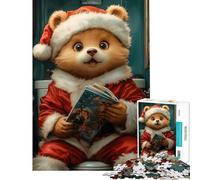 Jigsaw for Adults 1000 Pieces Christmas Bear Reading Fun Activities at Home Wall Art Educational Games Suitable for People Aged 14 And Above (38x52cm)