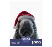 Jigsaw for Adults 1000 Pieces Christmas Manatee with Santa Hat Portrait Puzzles for Adults DIY Toys Analysis And Logic Gifts for Friends And Family 38x26cm/1000pcs