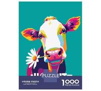Jigsaw for Adults 1000 Pieces Colorful Cow with Daisy And Text Puzzles for Adults Hands-on Game Analysis And Logic Unique Birthday And Xmas Gifts 52x38cm/1000pcs