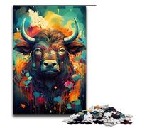 Jigsaw for Adults 1000 Pieces Colorful Psychedelic Animal Buffalo Family Wooden Puzzles Educational Game Challenge Toy 1000 PCS(75x50cm)