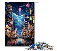 Jigsaw for Adults 1000 Pieces Colorful Psychedelic of A Tokyo Neon Wooden Puzzle for Kids Educational Game 1000 PCS(75x50cm)