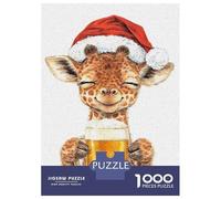 Jigsaw for Adults 1000 Pieces Cute Giraffe in Santa Hat with Beer Puzzles for Adults Hands-on Game Analysis And Logic Unique Birthday And Xmas Gifts 38x26cm/1000pcs