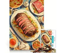 Jigsaw for Adults 1000 Pieces Delicious Meat Feast on Checkered Tablecloth Fine Edge Craft Problem Solve Toy Relax Game Play Birthday Art Play (50x75cm)