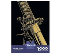 Jigsaw for Adults 1000 Pieces Detailed Katana Illustration on Black Background Puzzles for Adults DIY Toys Analysis And Logic Gifts for Friends And Family 38x26cm/1000pcs