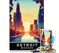 Jigsaw for Adults 1000 Pieces Detroit Michigan Smooth Joint Fun Problem Solve Fun Casual Game Time Birthday Art Play (50x75cm)
