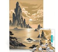 Jigsaw for Adults 1000 Pieces Dolphins Jump Low, Brain Teaser Game, Challenging To Complete, Artists Collection, Fine Art 38x52cm