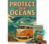 Jigsaw for Adults 1000 Pieces Earth Day, Protect Our Oceans Perfect Cut Fun Smart Challenge Fun Peaceful Play Fun Xmas Art Gift (38x26cm)