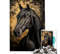 Jigsaw for Adults 1000 Pieces Elegant Black Horse Portrait for Educational Game Challenge Toy Relax Games Family Activities Gifts Birthday (Size 38x52cm)