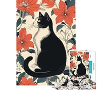 Jigsaw for Adults 1000 Pieces Elegant Cat with Floral Background Help The Brain Exercise Presents for Women Anti-Stress Toys for 14+ Puzzle Game Offered (50x75cm)