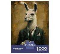 Jigsaw for Adults 1000 Pieces Elegant Llama with Coffee Jigsaw for Adults Relax Games Analysis And Logic Unique Birthday And Xmas Gifts 52x38cm/1000pcs