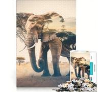Jigsaw for Adults 1000 Pieces Elephant Double Exposure, Practical Game, Staycation Kill Time, Enhance Love between Couples 50x75cm
