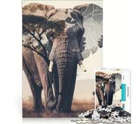 Jigsaw for Adults 1000 Pieces Elephant Double Exposure, Practical Game, Staycation Kill Time, Enhance Love between Couples 50x75cm