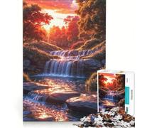 Jigsaw for Adults 1000 Pieces Enchanted Forest Waterfall at Sunset, Practical Game, But Fun And Humorous, Artists' Collection, Fine Arts 38x52cm