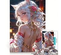 Jigsaw for Adults 1000 Pieces Enchanting White-Haired Kitsune Princess in Traditional Garb, Fun Games, Decompressing Intellectual, Wishlist with Santa Claus 50x75cm