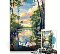 Jigsaw for Adults 1000 Pieces Everglades National Park Illustration Perfect Cut Fun Smart Challenge Fun Peaceful Play Fun Xmas Art Gift (38x52cm)