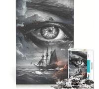 Jigsaw for Adults 1000 Pieces Eye with A Ship in The Ocean, Practical Game, Staycation Kill Time, Enhance Love between Couples 38x26cm