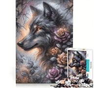 Jigsaw for Adults 1000 Pieces Fantasy Charcoal Wolf in A Rose Forest, Practical Game, Staycation Kill Time, Enhance Love between Couples 50x75cm