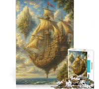 Jigsaw for Adults 1000 Pieces Fantasy Flying Ship with Floating Islands, Practical Game, Staycation Kill Time, Enhance Love between Couples 38x52cm