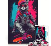 Jigsaw for Adults 1000 Pieces Feline Thrills Cat Skate, Fun Games, Decompressing Intellectual, Wishlist with Santa Claus 50x75cm