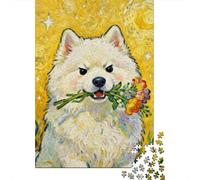 Jigsaw for Adults 1000 Pieces Fluffy White Dog with Flowers Puzzles for Adults Brain Teaser Game For Family Fun Fun at Home Activities, 38x26cm/1000pcs