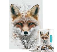 Jigsaw for Adults 1000 Pieces Fox And Tree Double Exposure Addictive Toys to Cultivate Patience Hands-on Game Wall Decoration Gifts for Women Men (Size 50x75cm)