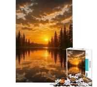 Jigsaw for Adults 1000 Pieces Golden Sunset Over Forest Lake Fun Activities at Home Wall Art Educational Games Suitable for People Aged 14 And Above (38x52cm)