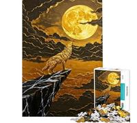 Jigsaw for Adults 1000 Pieces Golden Wolf Howling at The Moon Adult Jigsaw Hands-on Game Perfect Decoration Unique Birthday And Xmas Gifts (Size 38x52cm)