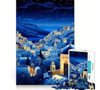 Jigsaw for Adults 1000 Pieces Greece Night Village Art Smooth Joint Fun Problem Solve Fun Casual Game Time Birthday Art Play (50x75cm)