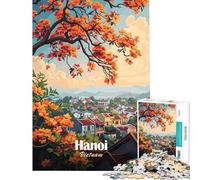 Jigsaw for Adults 1000 Pieces Hanoi, Vietnam Cityscape with Orange Flowers for Educational Game Challenge Toy Brain Teaser Game Birthday Present Gifts for Women Men (size 38x26cm)