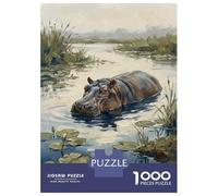 Jigsaw for Adults 1000 Pieces Hippopotamus in A Lily Pond Puzzles for Adults Hands-on Game Analysis And Logic Unique Birthday And Xmas Gifts 38x26cm/1000pcs