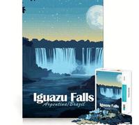 Jigsaw for Adults 1000 Pieces Iguazu Falls at Night Illustration Perfect Cut Fun Smart Challenge Fun Peaceful Play Fun Xmas Art Gift (50x75cm)