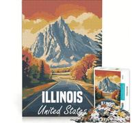 Jigsaw for Adults 1000 Pieces Illinois Mountain Road Poster, Brain Teaser Game, Challenging To Complete, Artists Collection, Fine Art (38x26cm)