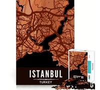 Jigsaw for Adults 1000 Pieces Istanbul Map Wood Style Smooth Joint Fun Problem Solve Fun Casual Game Time Birthday Art Play (38x52cm)